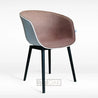 A brown fabric dining chair with a plastic leg and a cushioned seat.