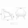 Line drawing of a chair with dimensions labeled on a white background