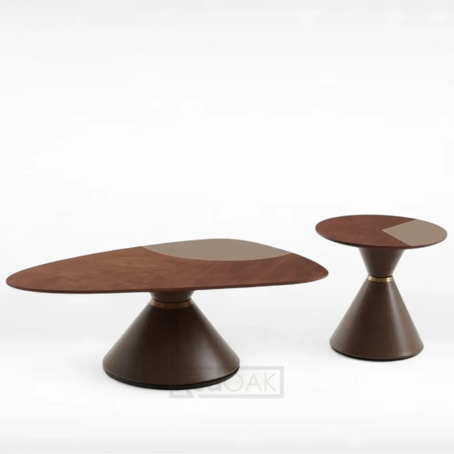 Two modern coffee tables with a unique design on a white background