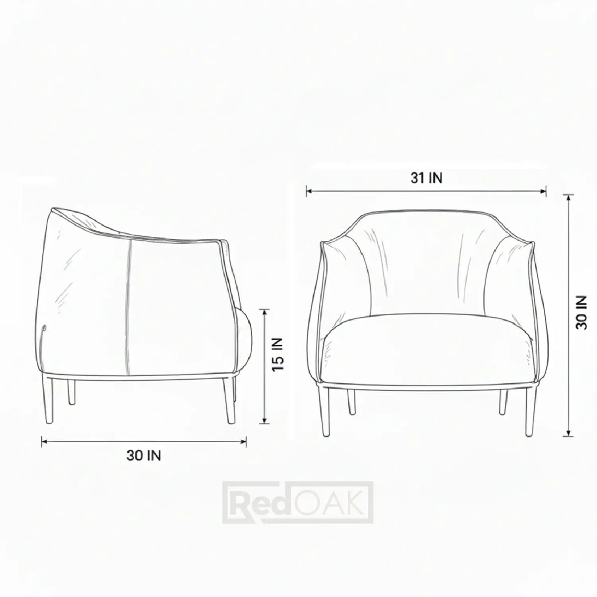Line drawing of a chair with dimensions labeled