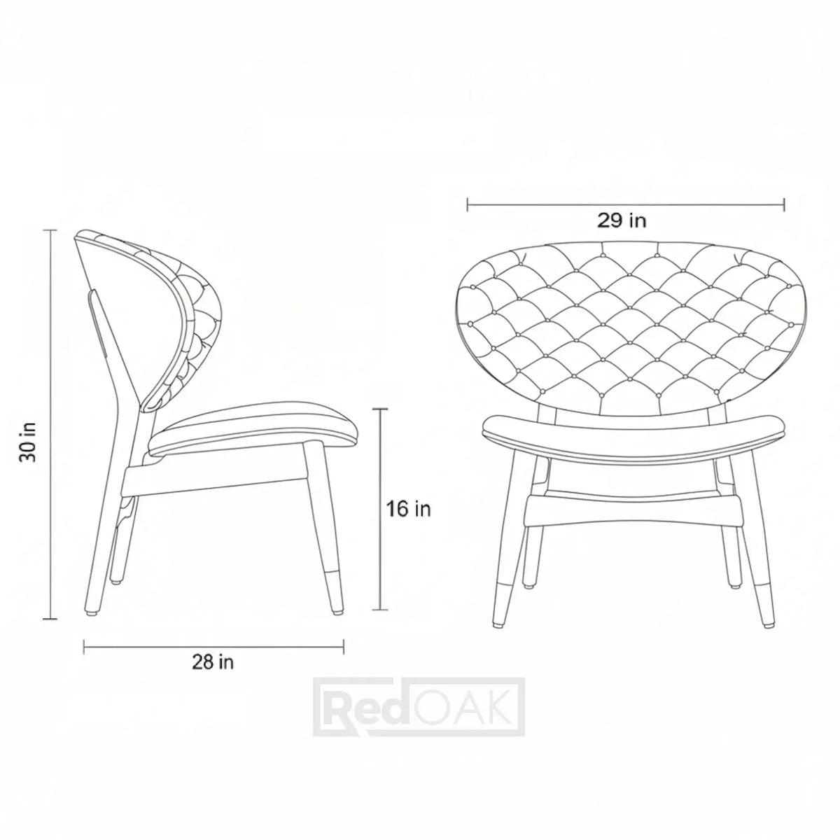 Line drawing of a chair with dimensions labeled