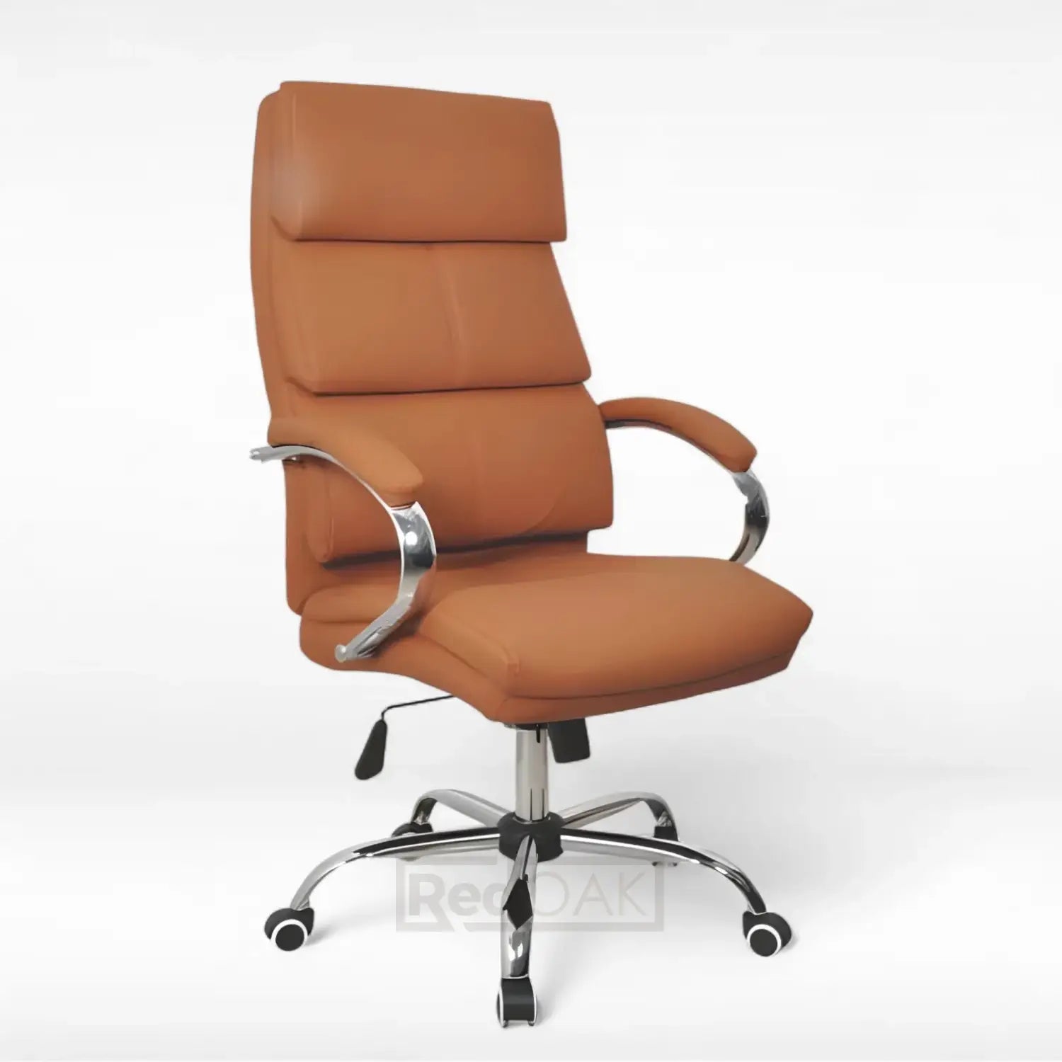 Brown office chair with chrome base on a white background
