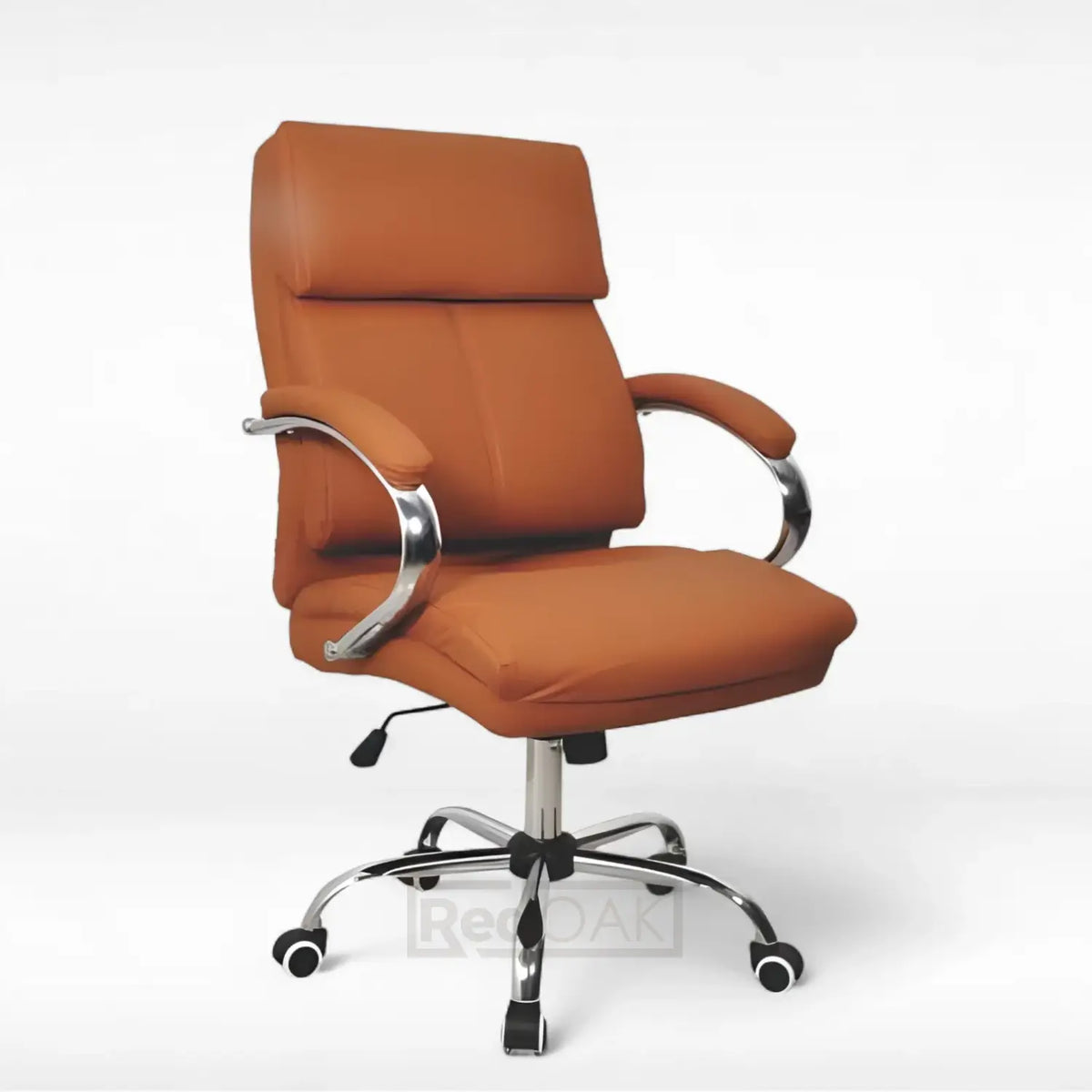 Tan / Brown office chair with chrome base on a white background