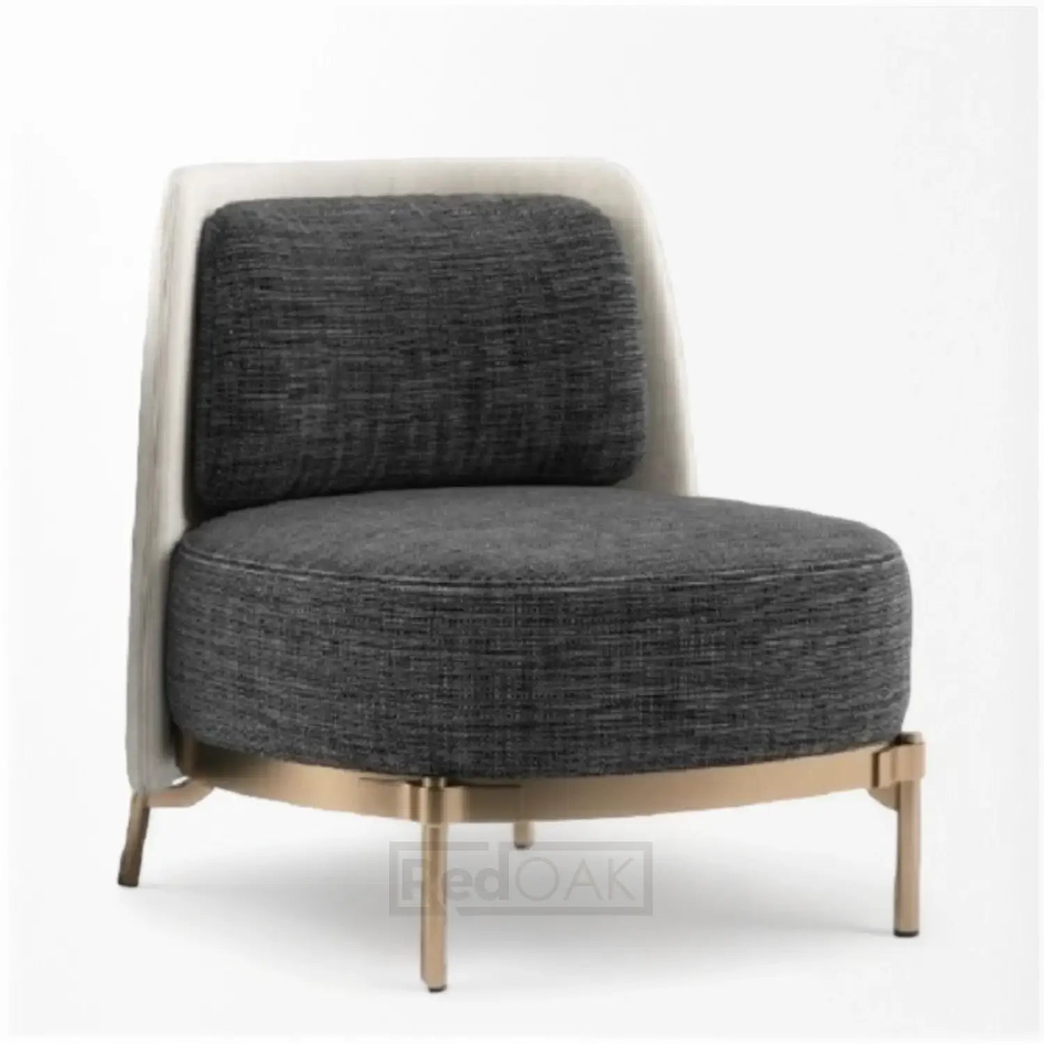 A modern style lounge chair with a cushioned base and solid metal legs with a gold finish.
