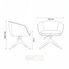 Line drawing of a chair with dimensions labeled