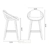 Line drawing of a bar stool with dimensions labeled